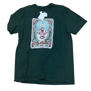 Gildan The Finger Tarot Card Graphic T Shirt Dark Green Women's Size Large